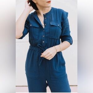 Madewell Navy Blue Lightspun Tapered Leg Gauze Jumpsuit Women XS